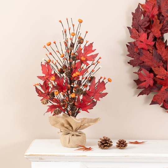 Glitzhome® 21" Fall Burgundy Leaves Table Tree
